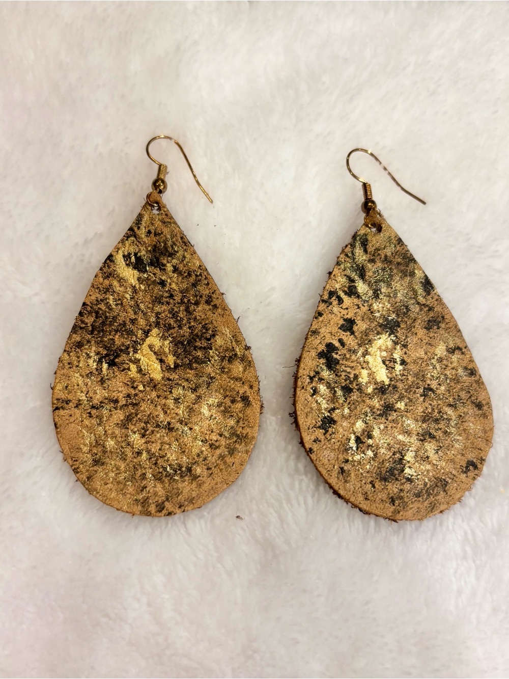 Metallic Gold Teardrop Earrings with Flecked Finish - Women Jewelry